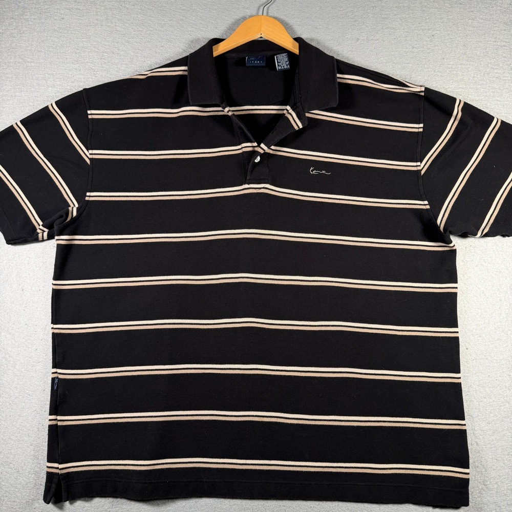 Karl Kani Jeans Mens 4X Polo Shirt Black Tan Striped Short Sleeve Oversized 90s